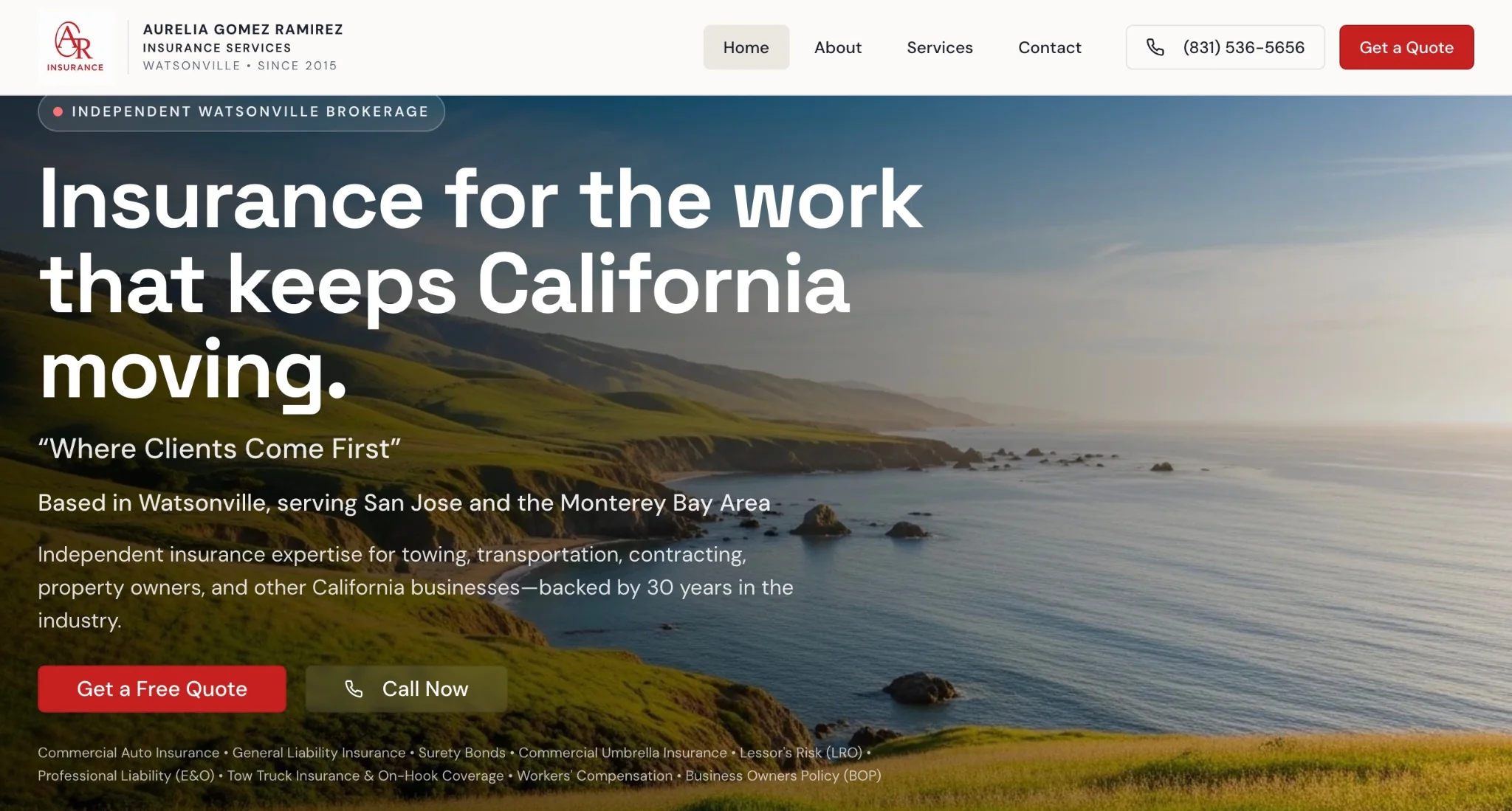 Aurelia Gomez Ramirez Insurance Services website homepage